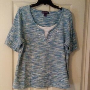 Gloria Vanderbilt Blue Short Sleeve Top with Sequin Accents